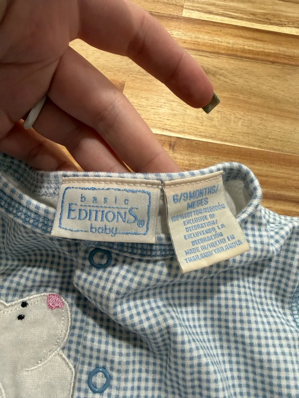 Basic Editions Blue Gingham Onesie with Lamb Applique